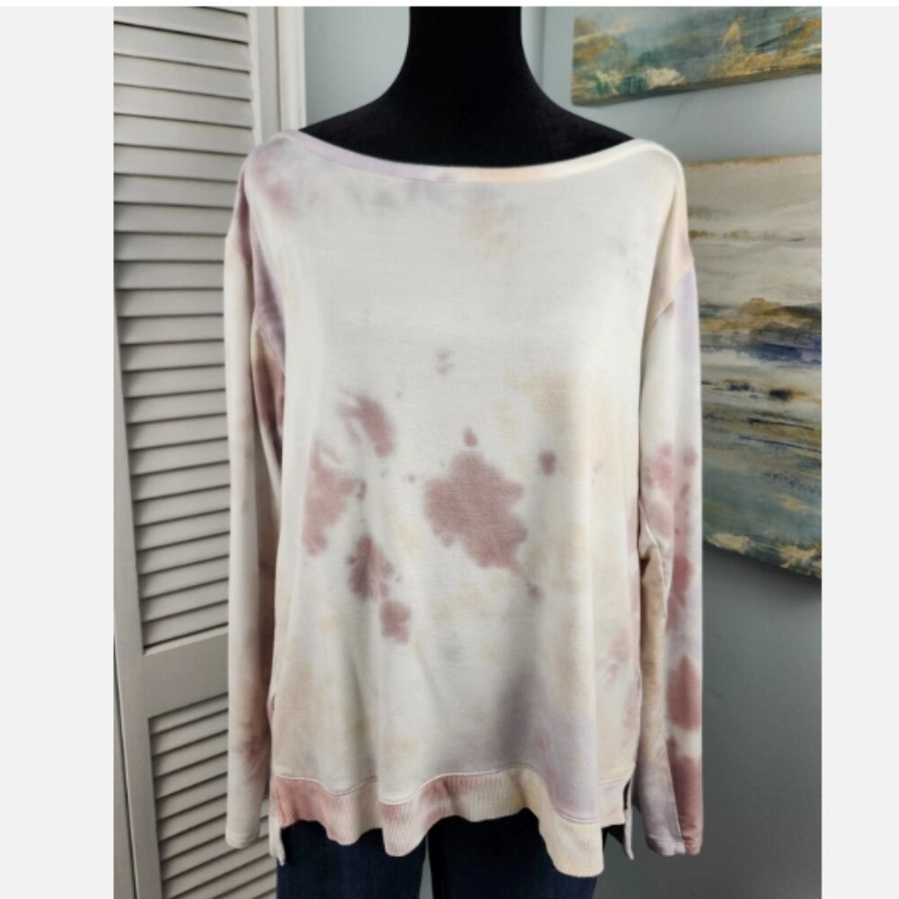 Loft Outlet Tie Dye Long Sleeve Top M Boat Neck High Low Split Hem Soft Cozy